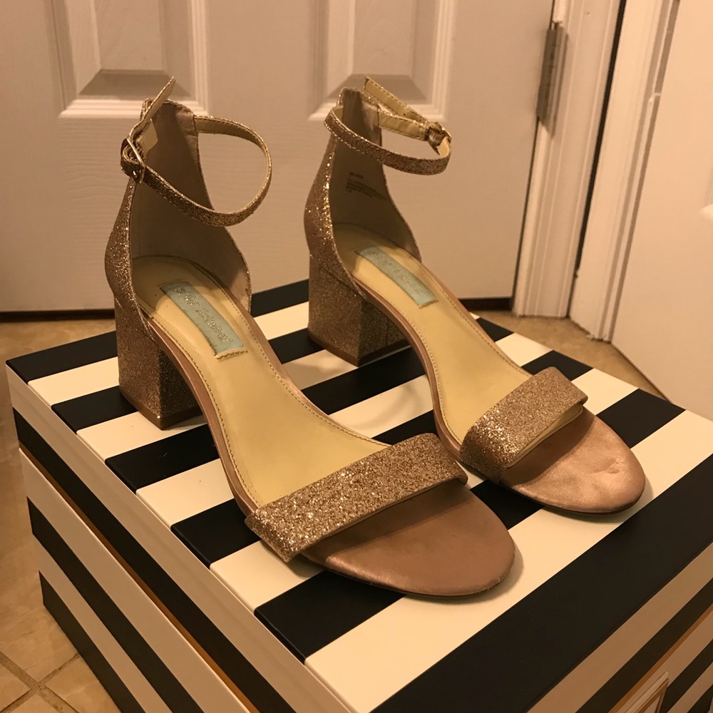 Betsey Johnson Rose Gold Two Strap Heels